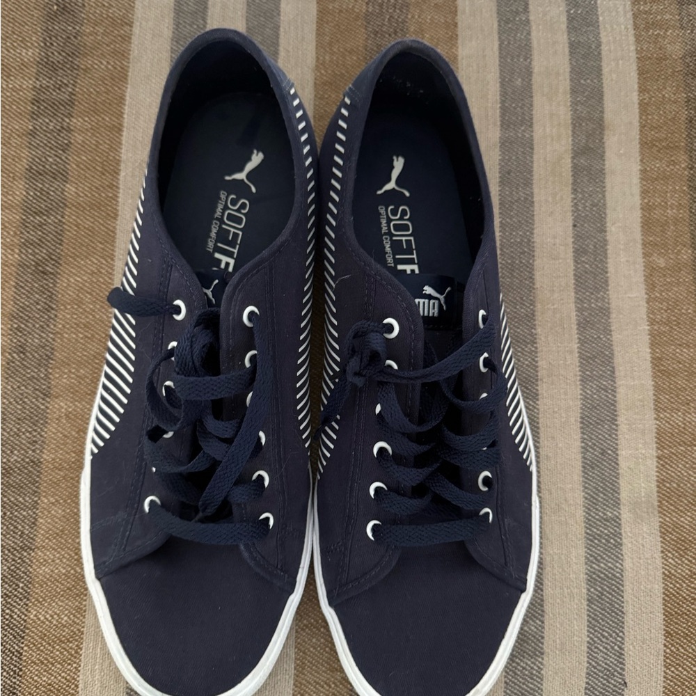 Puma Men's Navy Athletic Shoes with White Stripes